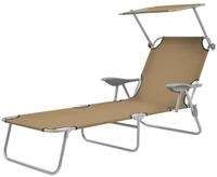 vidaXL Gartenliege Sonnenliege Klappbar mit Sonnenschutz Stahl Taupe, 1 St.
