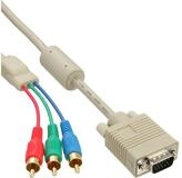 Inline VGA RGB Kabel, VGA Stecker an 3x Cinch Stecker, 2m Audio- & Video-Kabel