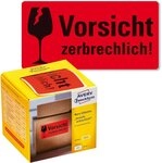 Avery Zweckform Etiketten Warnetiketten Vorsicht zerbrechlich! 100x50mm neon rot