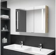 vidaXL Schrankmodule LED-Bad-Spiegelschrank 89x14x62 cm Eichen-Optik