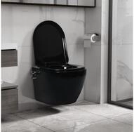 vidaXL Tiefsp&uuml;l-WC, Wand-WC ohne Sp&uuml;lrand mit Bidet-Funktion Keramik Schwarz