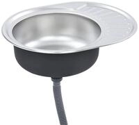 vidaXL Einbausp&uuml;le Einbausp&uuml;le mit Sieb und Siphon Oval Edelstahl, 45/57 cm