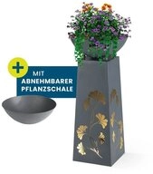 Hoberg Dekos&auml;ule LED Pflanzs&auml;ule Ginkgobl&auml;tter-Design in Beton-Optik, In- und