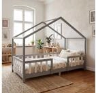 en.casa Kinderbett, &raquo;Treviolo&laquo; Haus-Optik Montessori 90x200 cm Hellgrau/Wei&szlig;