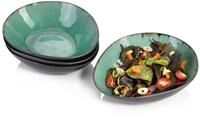 S&Auml;NGER Salatsch&uuml;ssel Palm Beach, Gr&uuml;n Schwarz, Steingut, (Set, 4-tlg),