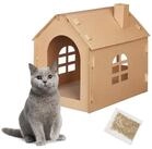 relaxdays Tierh&ouml;hle Katzenhaus Pappe mit Kratzbrett