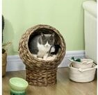 PawHut Tierhaus Katzenkorb aus Wasserhyazinthe, Katzenbett mit Kissen, f&uuml;r...
