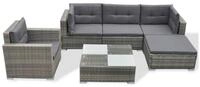 vidaXL Gartenlounge-Set, 6-tlg. Lounge Set mit Auflagen Poly Rattan Grau
