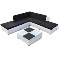 vidaXL Gartenlounge-Set, 6-tlg. Lounge Set mit Auflagen Poly Rattan Wei&szlig;