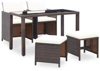 vidaXL Garten-Essgruppe 5-tlg. Garten-Essgruppe mit Auflagen Poly Rattan Braun,