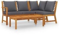 vidaXL Gartenlounge-Set, 4-tlg. Lounge Set mit Auflagen Massivholz Akazie