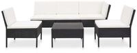 vidaXL Gartenlounge-Set, 6-tlg. Lounge Set mit Auflagen Poly Rattan Schwarz