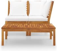 vidaXL Gartenlounge-Set, 3-tlg. Lounge Set mit Creme Kissen Akazie Massivholz