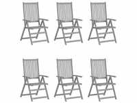 vidaXL Solid Acacia Reclining Garden Chairs (White) - 6pcs