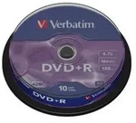 Verbatim DVD-Rohling 10 Verbatim Rohlinge DVD+R 4,7GB 16x Spindel