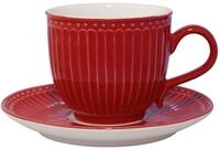 Greengate Tasse Alice Tasse mit Untertasse red 8,5 cm, Steingut