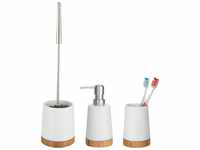 WENKO Badaccessoire-Set Bamboo, Set, 3 tlg., aus Keramik und Bambus