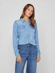 Jeansbluse VILA "VIBISTA DENIM SHIRT/SU-NOOS", Damen, Gr. M, blau (medium blau denim