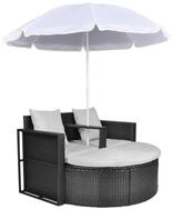 vidaXL Gartenliege, Gartenbett mit Sonnenschirm Braun Poly Rattan