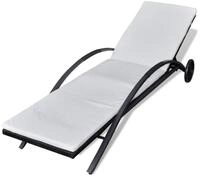 vidaXL Gartenliege, Sonnenliege mit Polster & Rollen Poly Rattan Schwarz