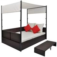 vidaXL Gartenliege, Gartenbett mit Baldachin Braun 190&times;130 cm Poly Rattan