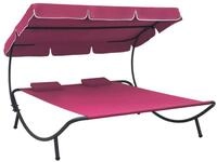 vidaXL Gartenliege Sonnenliege mit Sonnendach und Kissen Rosa