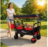 SAMAX Bollerwagen Faltbarer Offroad mit Dach - Schwarz / Rot