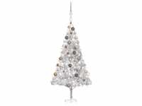 vidaXL Künstlicher Weihnachtsbaum mit LEDs & Kugeln silber 150cm (3077609)