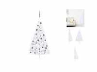 vidaXL Künstlicher Halber Weihnachtsbaum mit LEDs & Kugeln weiß 150 cm...