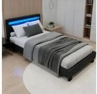 Juskys Polsterbett Paris, 90x200 cm, Kunstleder, hohes Kopfteil, robustes Bett,