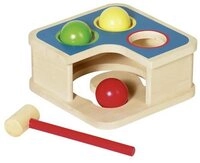 goki Klopfbank Hammerbank mit Kugelbahn, aus Holz, mit Hammer und 3 Kugeln