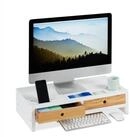 relaxdays Monitor-Halterung Monitorst&auml;nder Bambus 2 Schubladen wei&szlig;, (1-tlg)