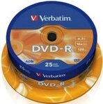 Verbatim DVD-Rohling 25 Verbatim Rohlinge DVD-R 4,7GB 16x Spindel