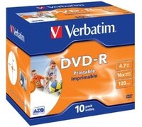 Verbatim DVD-Rohling 10 Rohlinge DVD-R full printable 4,7GB 16x Jewelcase
