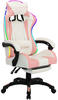 vidaXL Gaming-Stuhl mit RGB LED-Leuchten rosa/weiß Kunstleder mit Fußstütze
