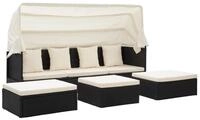 vidaXL Gartenliege, Garten-Sonneninsel mit Dach Schwarz Poly Rattan