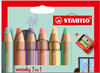 STABILO Buntstift STABILO woody 3 in 1 Buntstift - 10 mm - 6er Set mit Spitzer -