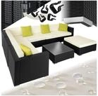 tectake Loungeset Rattan Sitzgruppe mit Sicherheitsglasplatte, 4 extra Kissen,