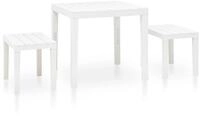 vidaXL Gartenlounge-Set Gartentisch mit 2 B&auml;nken Kunststoff Wei&szlig;, (3-tlg)