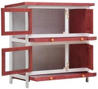 vidaXL Kleintierstall, Kaninchenstall 4 T&uuml;ren Rot Holz