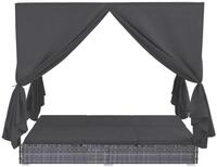 vidaXL Gartenliege, Outdoor-Lounge-Bett mit Vorh&auml;ngen Poly Rattan Grau