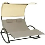 vidaXL Gartenliege Doppel-Sonnenliege mit Sonnendach Textilene Taupe und Creme,...