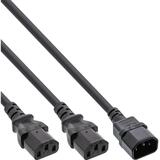 Inline Netz-Y-Kabel, Kaltger&auml;te, 1x IEC-C14 auf 2x IEC-C13, 1m Netzkabel