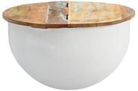 Wohnling Couchtisch Couchtisch Mango Rund 60x34x60cm Massivholz Metall Wei&szlig;