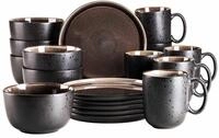 Fr&uuml;hst&uuml;cks-Geschirrset M&Auml;SER "Niara", bunt (schwarz, grau), 18, Geschirr-Sets,