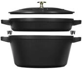 Kochtopf Staub La Cocotte Kochtopfset, 2-tlg rund Gusseisen Schwarz Kochtopf Topf,