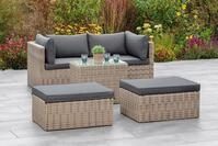 MERXX Garten-Essgruppe Licosa, (5-tlg), 2 Sessel, 2 Hocker, Tisch, mit Auflagen,
