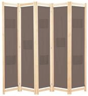 vidaXL Raumteiler 5-teiliger Raumteiler Braun 200 x 170 x 4 cm Stoff, 5-tlg.