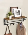 VASAGLE Wandgarderobe mit Ablage, Wandregal, mit 5 abnehmbaren Hakenf&uuml;r Flur,