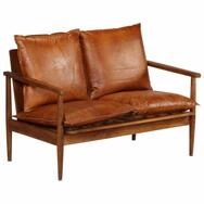 vidaXL Sofa NA 2-Sitzer-Sofa Leder mit Akazienholz Braun Couch, 1 Teile
